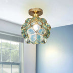 Floral Glass Ceiling Light – Vintage Inspired Flush Mount Lamp | Elegant Ambient Hallway Lighting