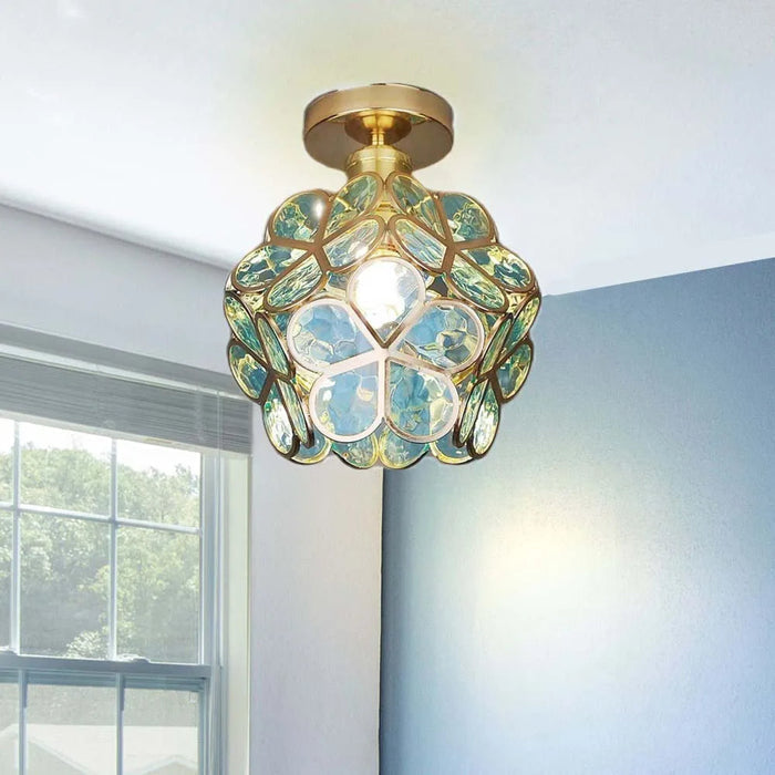 Floral Glass Ceiling Light – Vintage Inspired Flush Mount Lamp | Elegant Ambient Hallway Lighting