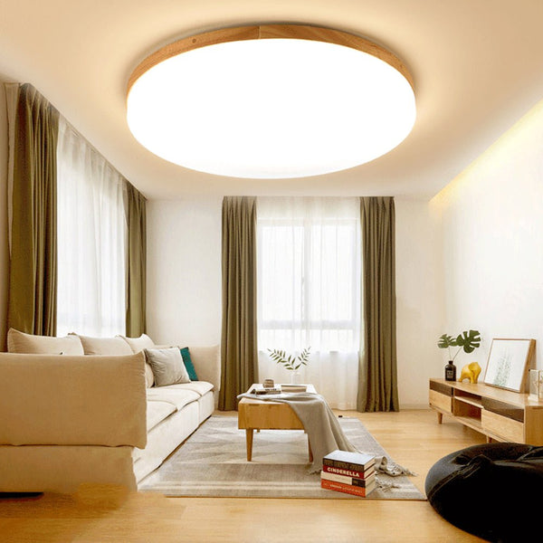 Round Acrylic LED Ceiling Light – Minimalist Wooden Ceiling Lamp | Modern Ambient Interior Lighting