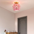 Floral Glass Ceiling Light – Vintage Inspired Flush Mount Lamp | Elegant Ambient Hallway Lighting