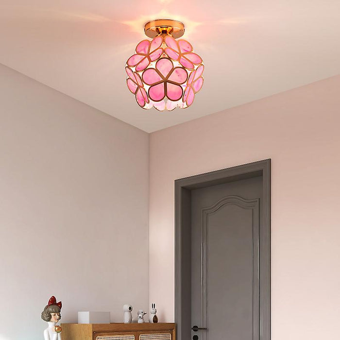 Floral Glass Ceiling Light – Vintage Inspired Flush Mount Lamp | Elegant Ambient Hallway Lighting