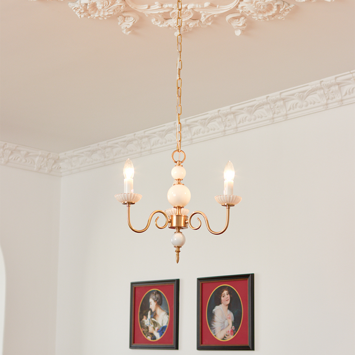Cream Glass Chandelier – American Retro Metal Ceiling Light | Elegant Vintage Bedroom Lighting