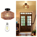 Aravelle Boho Ceiling Light – Handwoven Rattan Ceiling Lamp | Natural Bohemian Interior Lighting