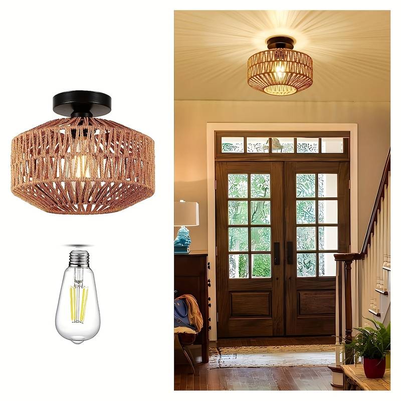 Aravelle Boho Ceiling Light – Handwoven Rattan Ceiling Lamp | Natural Bohemian Interior Lighting