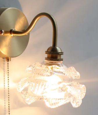 Nordic Copper Wall Light – E26 Glass Wall Lamp with Pull Cord Switch | Elegant Bathroom & Bedroom Lighting | Contemporary Scandinavian Design