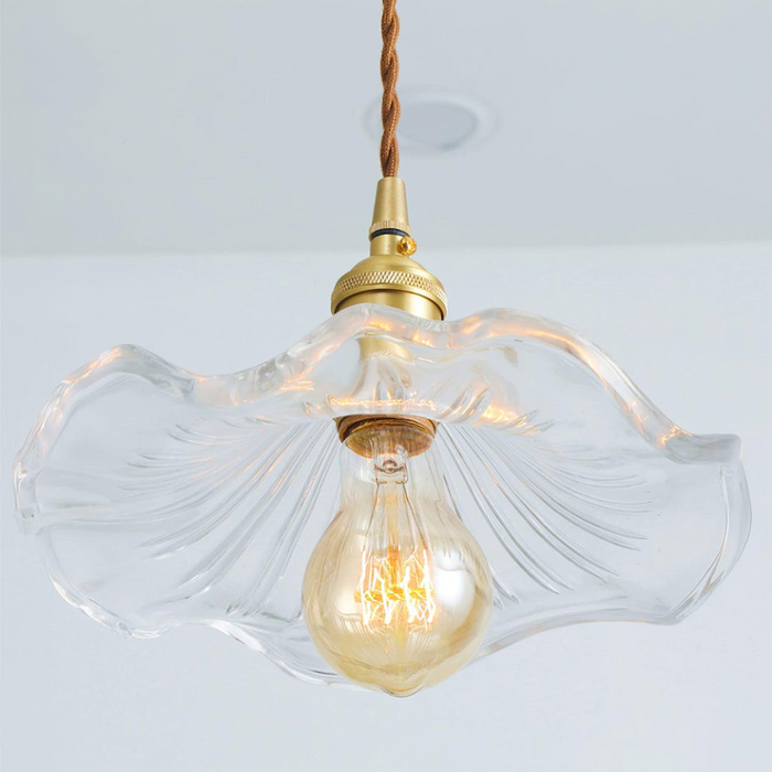 Floral Glass Pendant Light – Modern Brass Hanging Lamp | Elegant Ambient Interior Lighting
