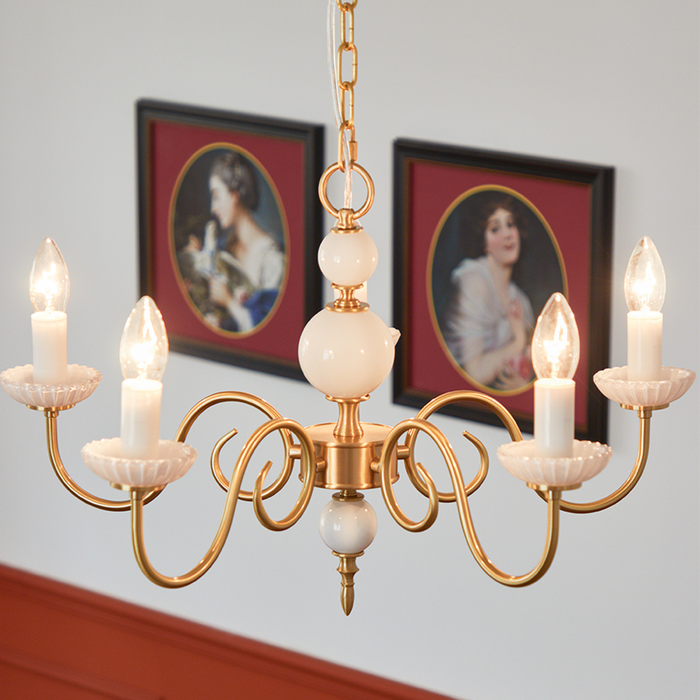 Cream Glass Chandelier – American Retro Metal Ceiling Light | Elegant Vintage Bedroom Lighting