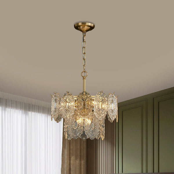 Embossed Crystal Plate Chandelier – Luxury Crystal Ceiling Light | Elegant Gold Statement Lighting