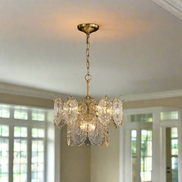 Embossed Crystal Plate Chandelier – Luxury Crystal Ceiling Light | Elegant Gold Statement Lighting