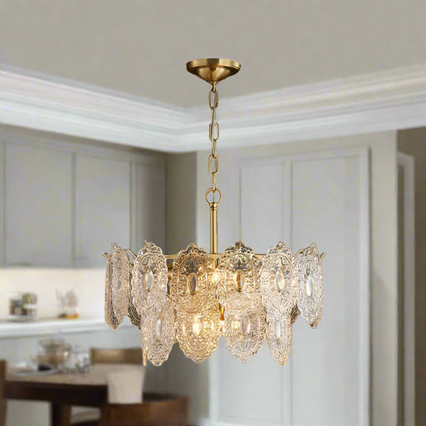Embossed Crystal Plate Chandelier – Luxury Crystal Ceiling Light | Elegant Gold Statement Lighting