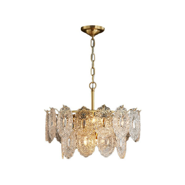 Embossed Crystal Plate Chandelier – Luxury Crystal Ceiling Light | Elegant Gold Statement Lighting