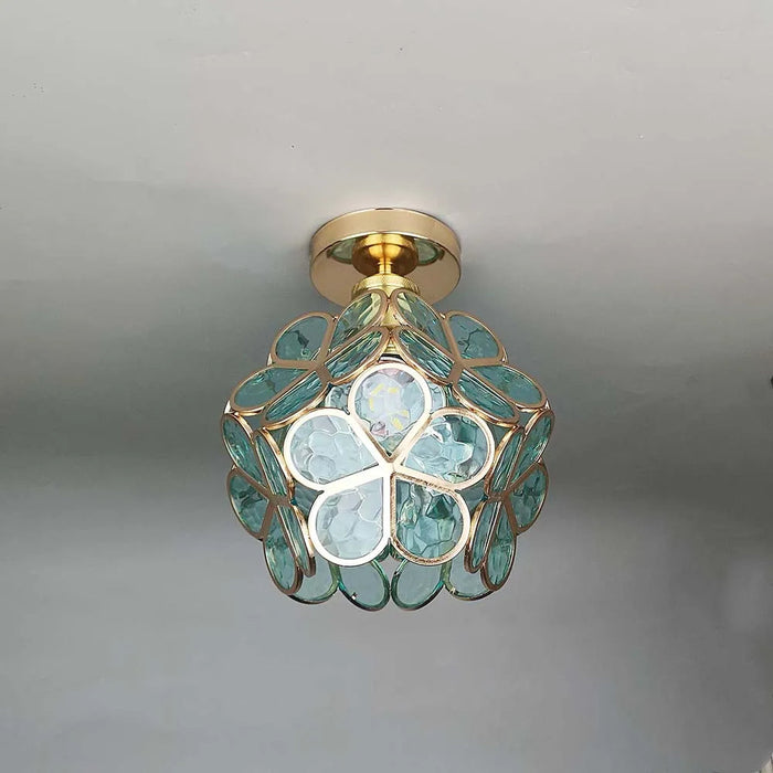 Floral Glass Ceiling Light – Vintage Inspired Flush Mount Lamp | Elegant Ambient Hallway Lighting