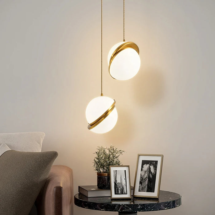 Crescent Globe Pendant Light – Modern Brass & Acrylic Chandelier | Luxury Ambient Ceiling Lighting