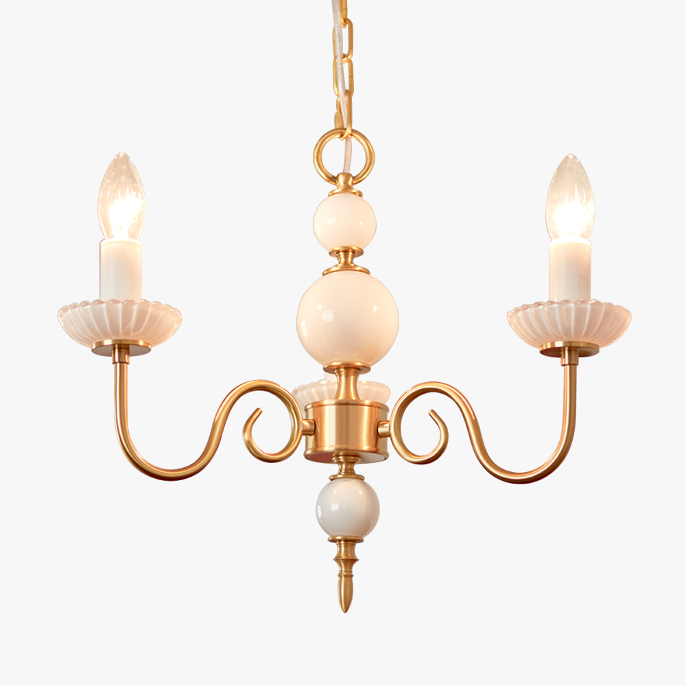 Cream Glass Chandelier – American Retro Metal Ceiling Light | Elegant Vintage Bedroom Lighting