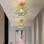 Floral Glass Ceiling Light – Vintage Inspired Flush Mount Lamp | Elegant Ambient Hallway Lighting