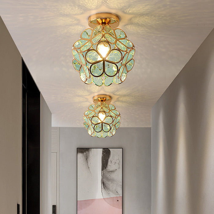 Floral Glass Ceiling Light – Vintage Inspired Flush Mount Lamp | Elegant Ambient Hallway Lighting