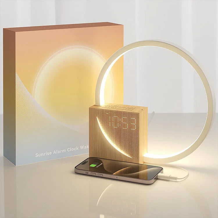 LumiClock Touch Bedside Lamp – LED Alarm Clock Night Light | Modern Wooden Table Lamp with Touch Control