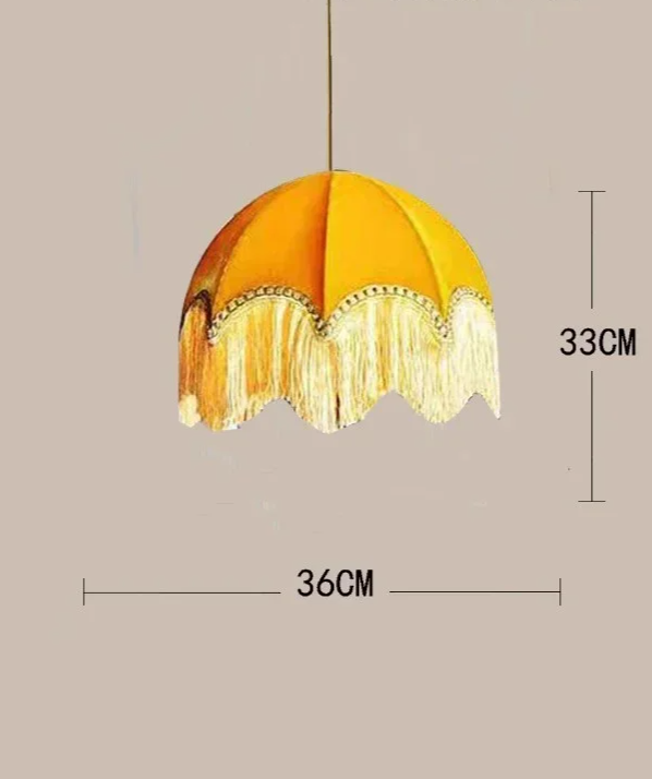 French Vintage Fabric Pendant Light with Tassel Shade – Elegant Boho Chandelier | Warm Ambient Lighting