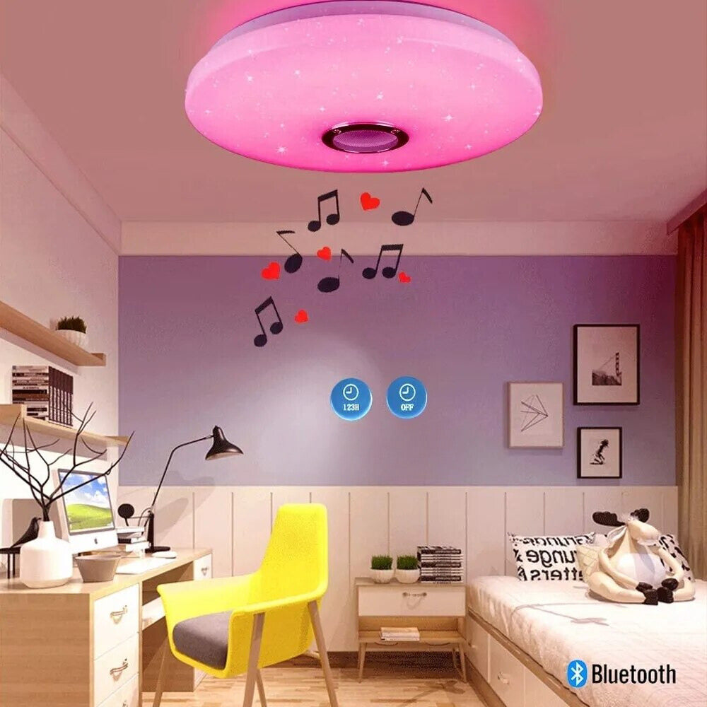 Smart LED Ceiling Light with Bluetooth Speaker – RGB Dimmable Flush Mount Lamp | Modern Multi-Function Lighting