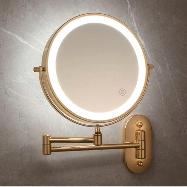 PrestigeGlow LED Vanity Mirror – Rechargeable Magnifying Bathroom Mirror | Luxury Gold Beauty Mirror