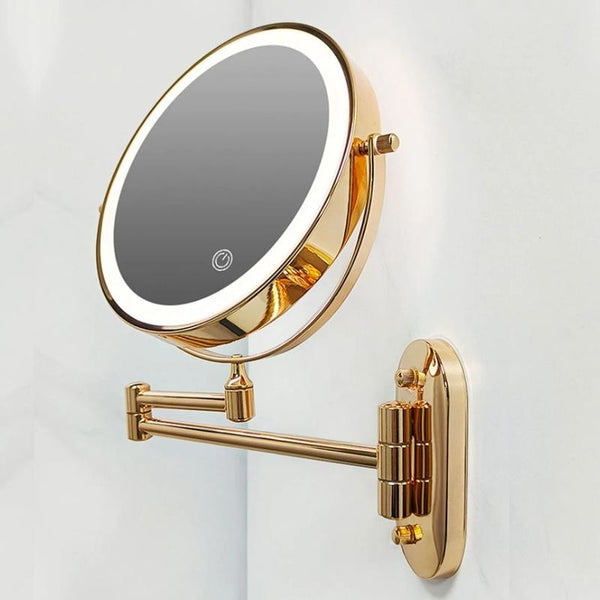 PrestigeGlow LED Vanity Mirror – Rechargeable Magnifying Bathroom Mirror | Luxury Gold Beauty Mirror