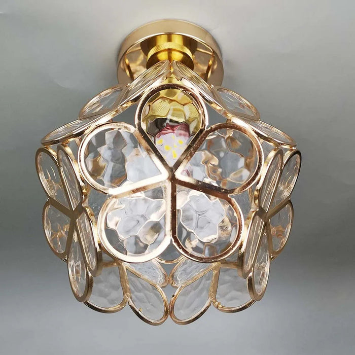 Floral Glass Ceiling Light – Vintage Inspired Flush Mount Lamp | Elegant Ambient Hallway Lighting