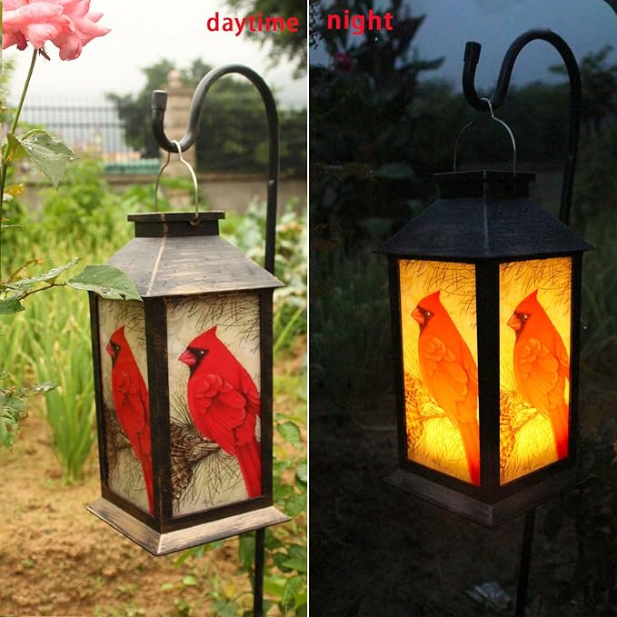 Charming Cardinal Lantern – Solar Decorative Outdoor Lantern | Portable Garden Lighting