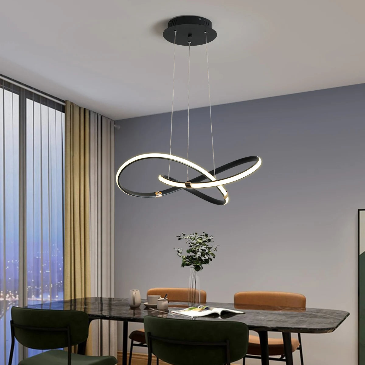 Marion LED Chandelier – Modern Black Luxury Ceiling Light | Compact Designer Statement Lighting