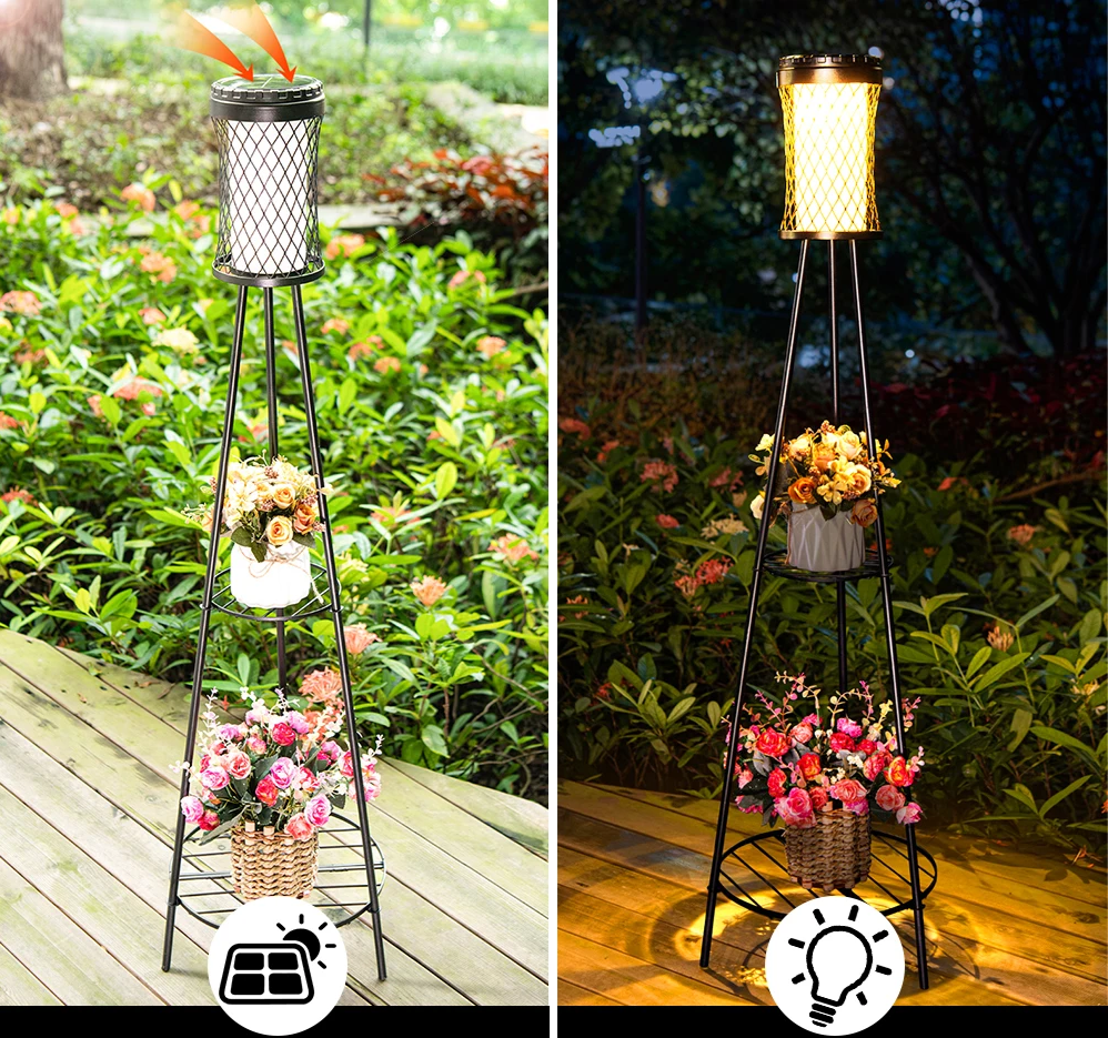 Florenza Lantern Stand – Solar Garden Light with Planter Holder | Decorative Outdoor Lighting for Gardens, Balconies & Terraces