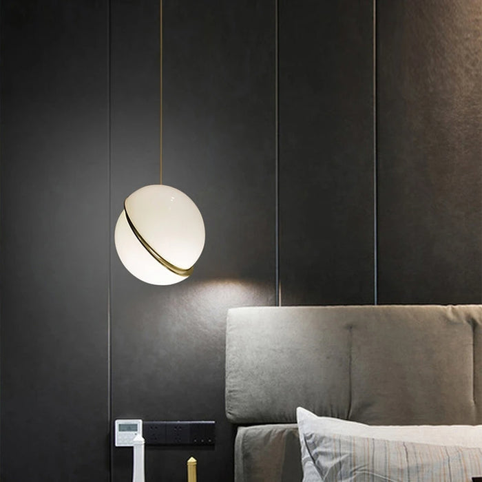 Crescent Globe Pendant Light – Modern Brass & Acrylic Chandelier | Luxury Ambient Ceiling Lighting