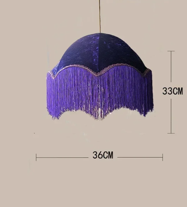 French Vintage Fabric Pendant Light with Tassel Shade – Elegant Boho Chandelier | Warm Ambient Lighting