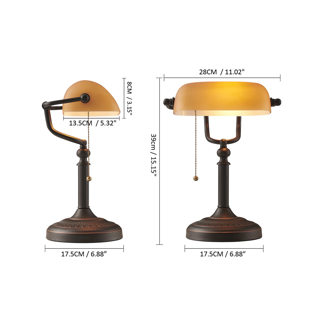 Vintage Amber Glass Table Lamp – Retro E26 Desk Light | Warm Ambient Lighting | Timeless Banker-Style Design