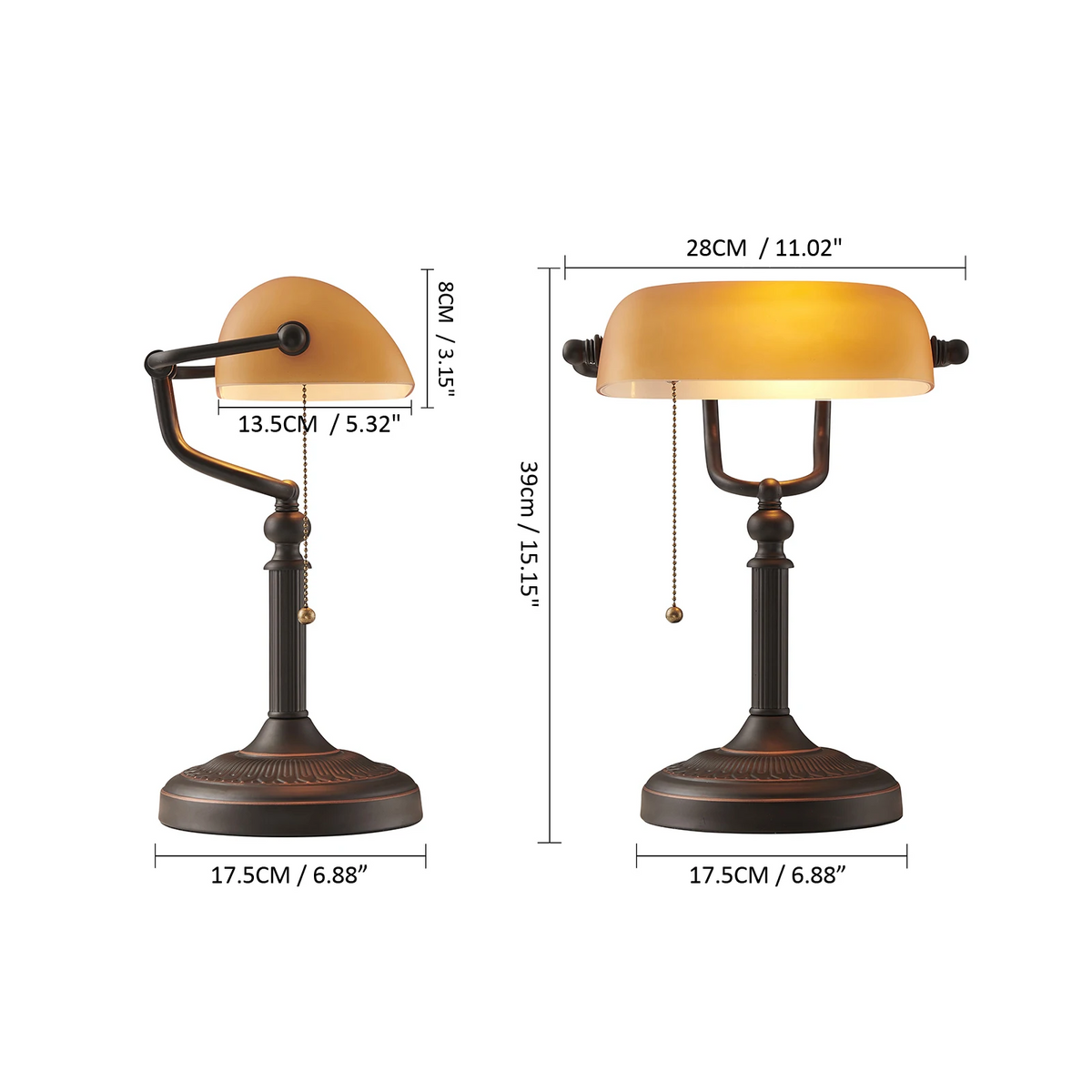 Vintage Amber Glass Table Lamp – Retro E26 Desk Light | Warm Ambient Lighting | Timeless Banker-Style Design