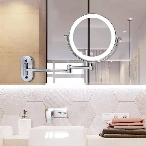 MirrorLux Pro LED Vanity Mirror – Rechargeable Magnifying Beauty Mirror | Chrome Silver Bathroom Essential