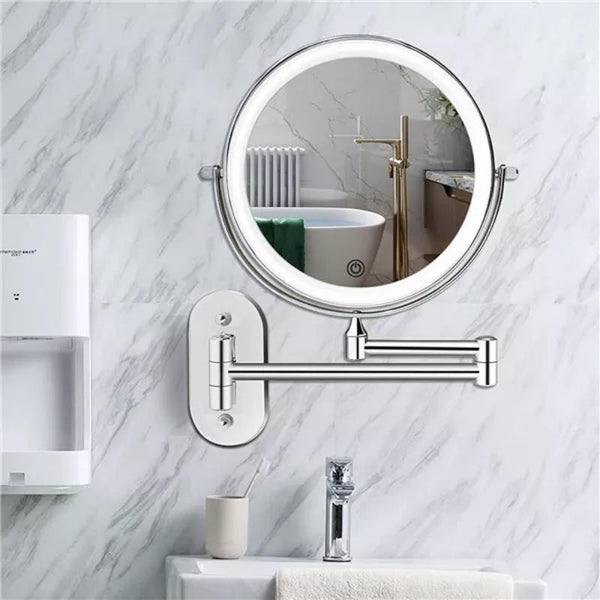MirrorLux Pro LED Vanity Mirror – Rechargeable Magnifying Beauty Mirror | Chrome Silver Bathroom Essential