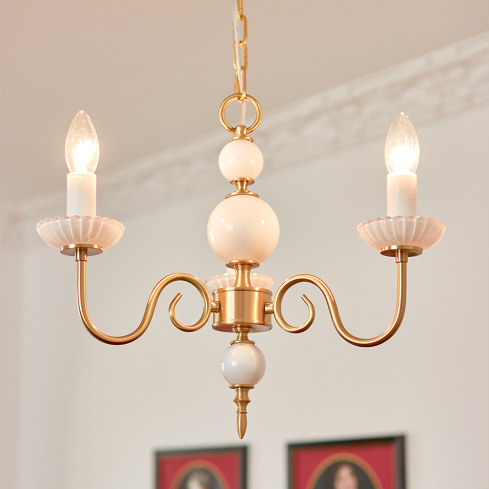 Cream Glass Chandelier – American Retro Metal Ceiling Light | Elegant Vintage Bedroom Lighting