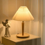 Walden Pleated Table Lamp – Vintage Wooden Lighting | Mid-Century Ambient Design