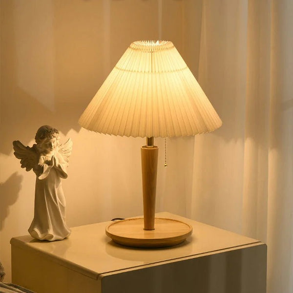 Walden Pleated Table Lamp – Vintage Wooden Lighting | Mid-Century Ambient Design