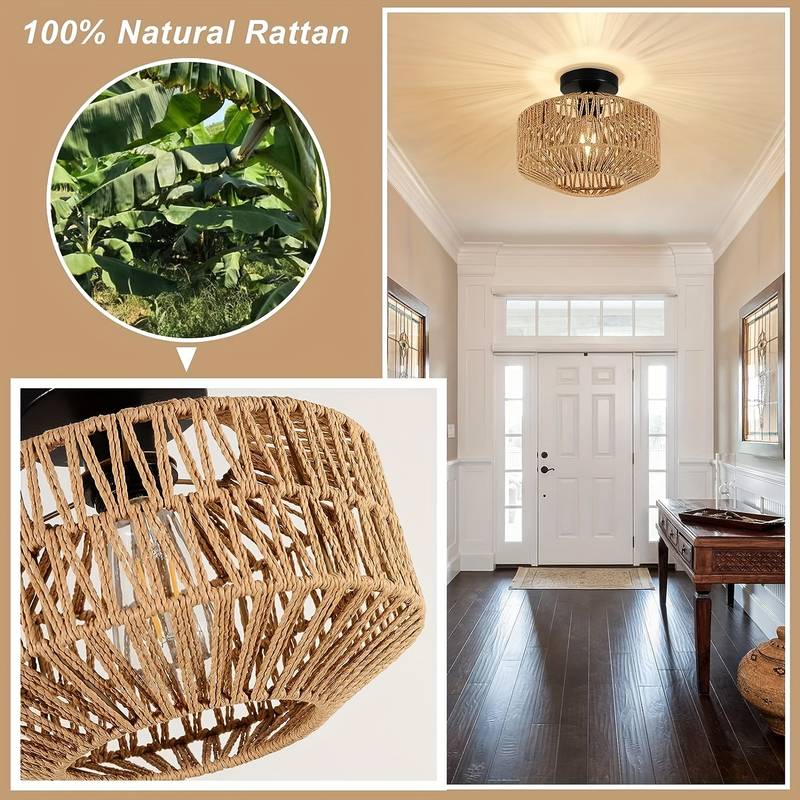 Aravelle Boho Ceiling Light – Handwoven Rattan Ceiling Lamp | Natural Bohemian Interior Lighting