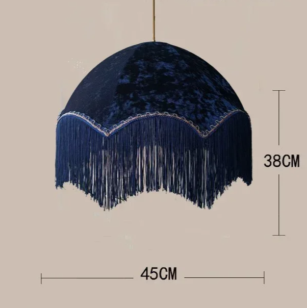 French Vintage Fabric Pendant Light with Tassel Shade – Elegant Boho Chandelier | Warm Ambient Lighting