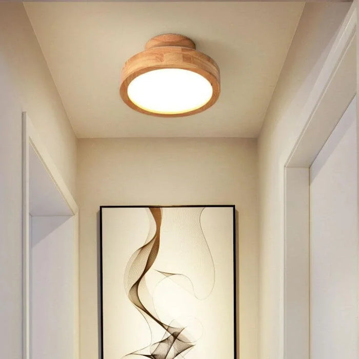 Scandinavian Wood Ceiling Light – Minimalist LED Flush Mount Lamp | Warm Natural Interior Lighting
