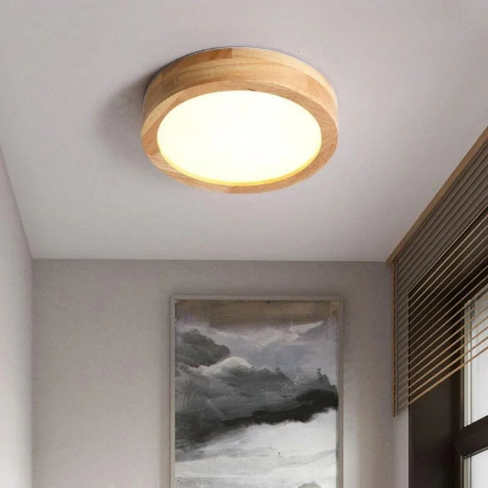 Scandinavian Wood Ceiling Light – Minimalist LED Flush Mount Lamp | Warm Natural Interior Lighting
