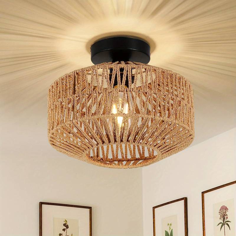 Aravelle Boho Ceiling Light – Handwoven Rattan Ceiling Lamp | Natural Bohemian Interior Lighting