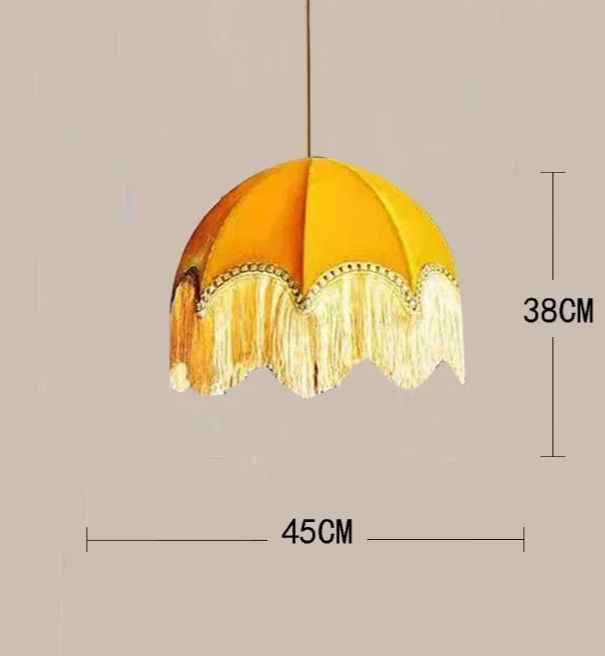French Vintage Fabric Pendant Light with Tassel Shade – Elegant Boho Chandelier | Warm Ambient Lighting