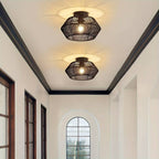 Solvaya Boho Ceiling Light – Handwoven Rattan Flush Mount Lamp | Natural Bohemian Interior Lighting