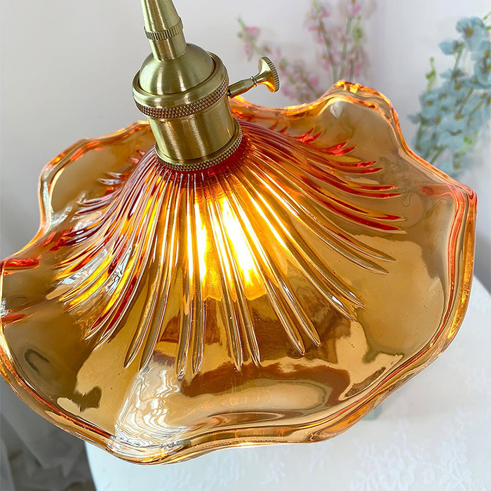 Floral Glass Pendant Light – Modern Brass Hanging Lamp | Elegant Ambient Interior Lighting
