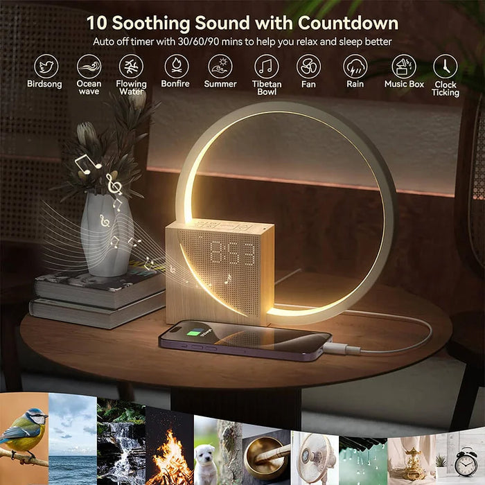 LumiClock Touch Bedside Lamp – LED Alarm Clock Night Light | Modern Wooden Table Lamp with Touch Control