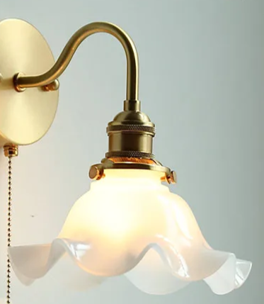 Nordic Copper Wall Light – E26 Glass Wall Lamp with Pull Cord Switch | Elegant Bathroom & Bedroom Lighting | Contemporary Scandinavian Design
