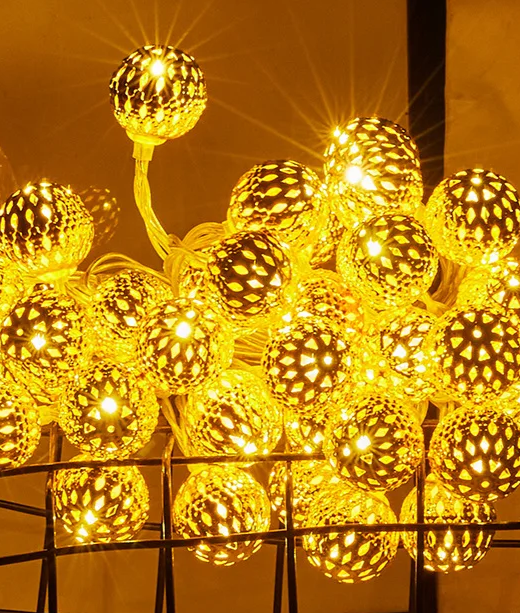 Moroccan Metal Globe LED String Lights – Battery-Powered Decorative Lights for Christmas, Home & Party Décor
