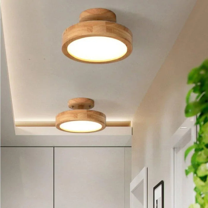 Scandinavian Wood Ceiling Light – Minimalist LED Flush Mount Lamp | Warm Natural Interior Lighting
